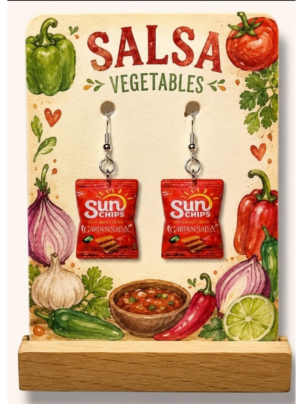Fun Mini Sun Chips Garden Salsa Foodie Novelty Hypoallergenic Earrings